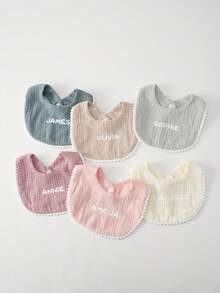 1pc Personalized Customization Name Baby Bib Drool Towel Reusable Burp Cloth Solid Color Soft Drool Bibs For Baby Boys & Girls Newborn Supplies - Multicolor - View 7
