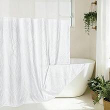 No Hook Shower Curtain With Snap In Liner Set, Tufted Waterproof Shower Curtains Bathroom Washable Bath Curtain Hotel Style Curtains With See Through Top Window, White, 71" 74" L - 白色 + L - 查看 8