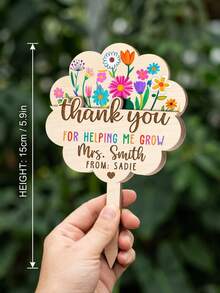 1pc Customized Text Floral Wooden Plant Marker, Thank You Teacher Garden Stake, Personalized Name Custom Flower Pot Insert, Ideal Teacher Appreciation, End Of Semester And Back To School Educator Gift - Multicolor - View 7