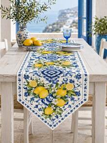 1 Buah Taplak Meja Poliester Motif Bunga Lemon Ubin Mediterania Biru Vintage, Sempurna untuk Dekorasi Tengah Meja Makan Selama Liburan Musim Semi dan Musim Panas, Pesta Ulang Tahun, Hari Thanksgiving, Pernikahan Musim Gugur dan Musim Dingin, dan Pertemuan Liburan. - MultiWarna - View 7