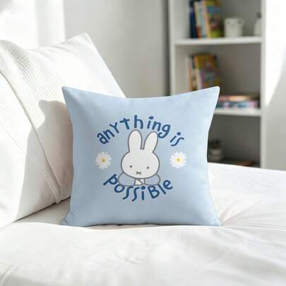 Miniso Miffy "Anything Is Possible" Throw Pillow Cover, Light Blue Cushion Case For Couch Sofa Bedroom Living Room Home Decor