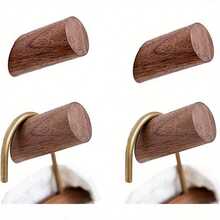 4 Packs Rustic Wooden Wall Hooks Heavy Duty Coat Rack | Wall Mounted Robe Hook Hat Hanger For Bathroom Towels Clothes Storage Organizer | Walnut Wood Hanging Hook Set Bedroom Kitchen Entryway Decor - A for Walnut Wood (pack Of 4 Units) - View 1