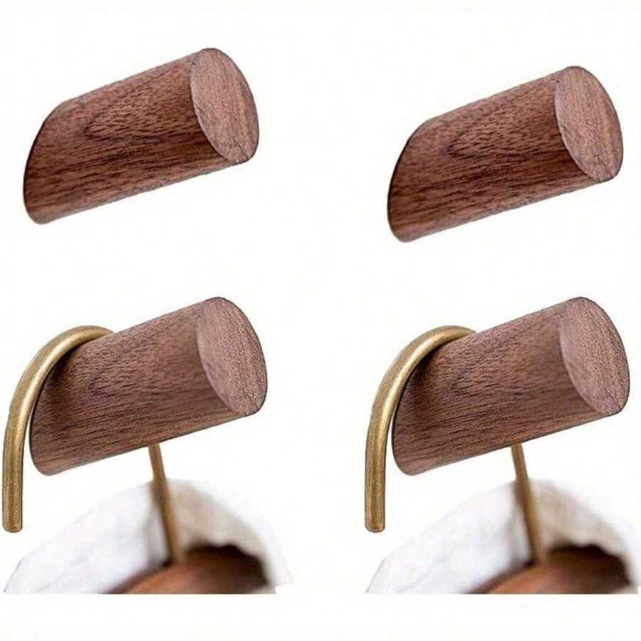 4 Packs Rustic Wooden Wall Hooks Heavy Duty Coat Rack | Wall Mounted Robe Hook Hat Hanger For Bathroom Towels Clothes Storage Organizer | Walnut Wood Hanging Hook Set Bedroom Kitchen Entryway Decor - A for Walnut Wood (pack Of 4 Units) - View 1