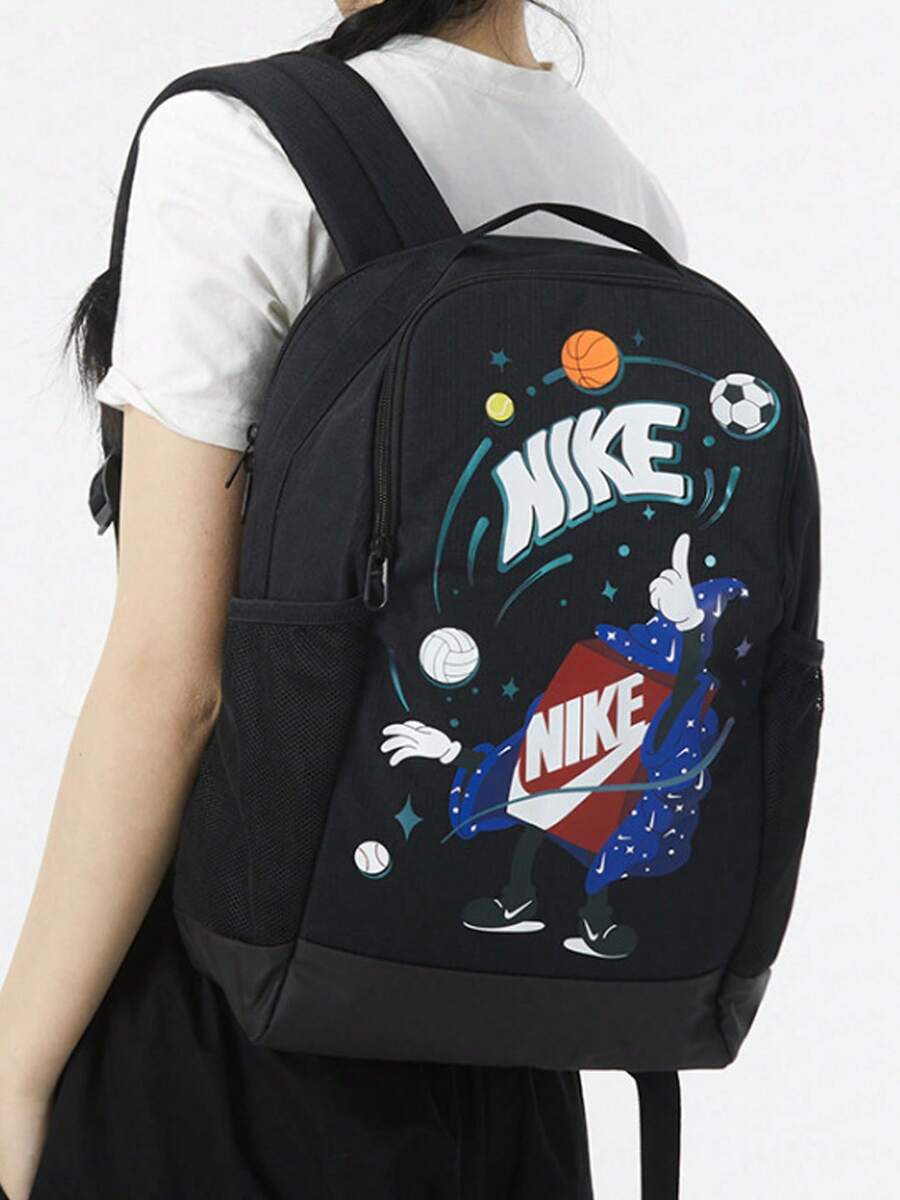 Nike Graphic Print Logo Backpack With Zip Closure, Made Of Polyester Fiber, Regular Style. - Black - View 1