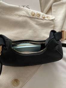 New Solid Color Textured Crescent Underarm Bag, Letter Print With Metal Buckle Hardware, Minimalist Daily Commute Small Bag, Suitable For Shopping, Work, And Everyday Outfits. - Multicolor - View 9