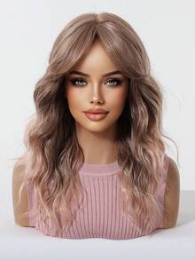 Highlight Synthetic Wig With Bangs, Long Wavy Layered Wig, Suitable For Women's Daily Party Cosplay Wig 18 Inch,Halloween Wigs For Halloween And Christmas New Year Carnival Music Festival Cosplay ,Gifts For Girls,Summer Graduation Gifts - Brown Highlight - View 7