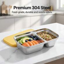304 Stainless Steel Food Container, Stackable Refrigerator Sealed Fresh-Keeping Box, Fruit And Vegetable Meat Storage Box With Lid, Large Capacity Food Preservation Box, Suitable For Kitchen Food Storage And Organization - Multicolor - View 7