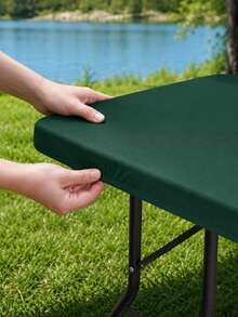 1pc-Hunter Green Stretch Spandex Tablecloth 6FT, Fitted Rectangular Table Cover For 72 X 30 Inch Tables, Washable Elastic Tablecloth For Christmas, Weddings, Parties And Outdoor Events - Green - View 11