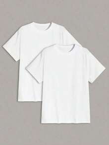 Men's Plain Short-Sleeved Crew Neck Shirt, Gift For Boyfriend, For Work - Putih - View 1
