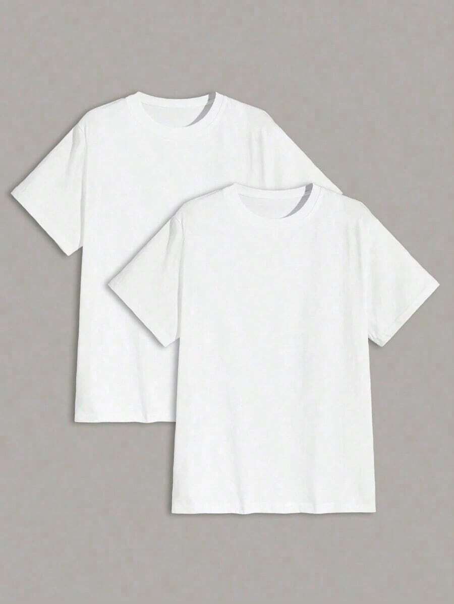 Men's Plain Short-Sleeved Crew Neck Shirt, Gift For Boyfriend, For Work - Putih - View 1