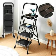 Escalera plegable de 3 peldaños con pasamanos, taburete escalera antideslizante de uso rudo para el hogar, taburete plegable portátil de acero para cocina, pintura y uso interior - Tres pasos - Ver 10