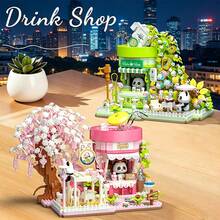 Cute Panda Tea House/Coffee Shop Building Block Model Kit, DIY Street Scene Building Block Display, Rich In Detail, Includes A Small Table And Chairs, Perfect For Christmas Home Decor And Birthday Gifts - Multicolor - View 9