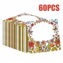100/60/20 Pcs 13 * 13 Inch Vintage Wildflower Printed Disposable Napkins, Orange Red Style, Decorative Cocktail Napkins For Spring Parties, Birthdays, Weddings, Tea Parties, Bridal Parties, Brunch, And Holiday Table Decorations - View 5