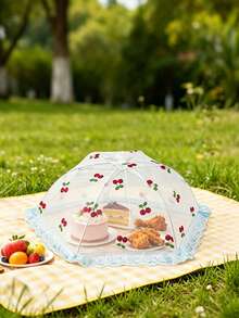 1pc Small Cherry Outdoor Food Cover Mesh, Foldable Mesh Tent Dome Design, Cherry Blossom Lace Trim Decoration, Picnic Table Protection Cover, Food Storage Accessory, Essential For Spring/Summer Outdoor Picnic And Camping - Multicolor - View 3