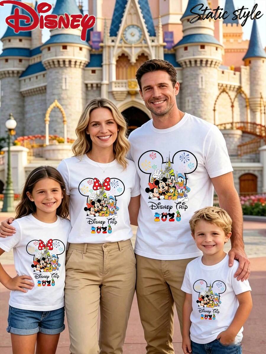 Disney Family Matching T-Shirt, Mickey Mouse T-Shirt, Comfortable And Breathable, Suitable For Going Out And Playing, Unisex, A Gift For Family - Girl's White - View 1