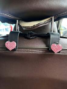 2 Stücke herzförmige Autositz-Aufhänger mit Diamantbesatz, Autositz-Aufhänger Aufbewahrungszubehör, zum Aufhängen von Geldbörsen, Jacken, Regenschirmen, Einkaufstüten, Handtaschen - A - Übersicht 18
