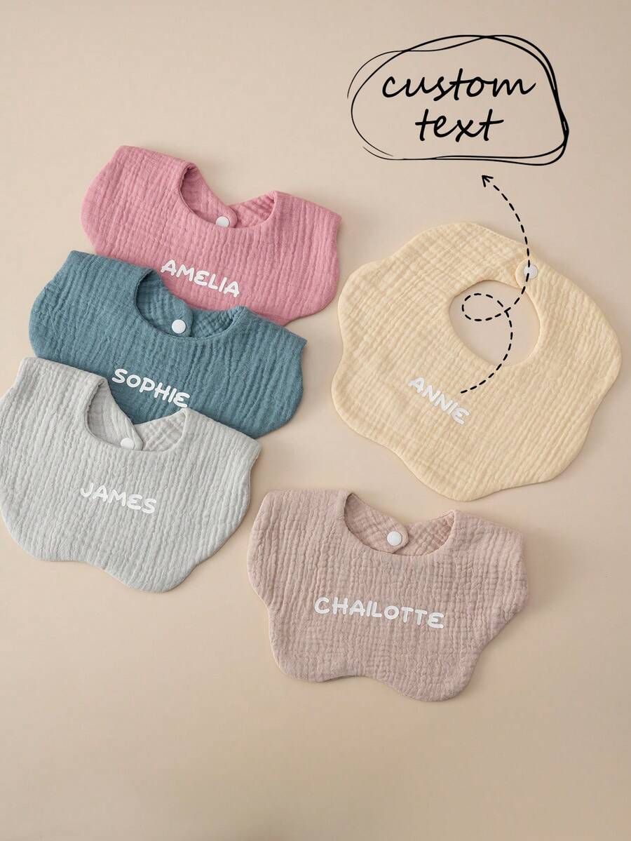 1pc Personalized Customization Name Baby Drool Bib Soft Infant Solid Color Feeding Burp Cloth Reusable Saliva Bib Newborn Daily Necessity - Multicolor - View 1