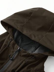 Men's Hooded Drawstring Softshell Windbreaker Jacket, Sports Casual, Large Chest Pocket With Zipper, Dual Side Pockets With Zipper, Storage, Suitable For Daily Wear, Versatile Bestseller Jacket - Brown - View 8