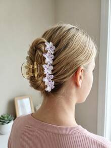 1pc Ditsy Floral Elegant ABS Plastic (ABS Resin) Hand-Painted Flower Claw Clip, Gentle Floral Acrylic Hair Claw, Sweet Girl Updo Hair Clip For All Seasons - Multicolor - View 4