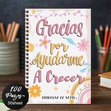 1 pieza Cuaderno Espiral Español - Regalo de Aprecio para el Maestro, Regalo de Graduación y Cumpleaños para Educadores, Fondo con Diseño de Estrellas y Flores Coloridas - I - Ver 5