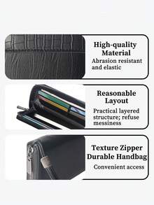 HOVI'S Men's Multi-Function Card Wallet | KAIDUCH PU Leather With Secure Zipper, Phone Size Design, Holds Essentials, Compact 19.5cm,Fathers Day Gifts - Black - View 3