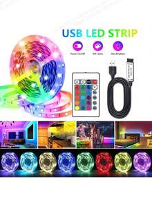 أضواء شريط LED RGB بجهد 5 فولت مع جهاز تحكم عن بعد (تتطلب بطاريتين AAA، غير مشمولة)، شريط إضاءة متعدد الألوان قابل للتغيير، مناسب لإضاءة خلفية التلفزيون وغرفة النوم والألعاب وديكور الحفلات، 3.3 قدم–131 قدم اختياري (ملاحظة: 65 قدم+ يتم شحنها في 2 لفة) - لون - مشاهدة 2