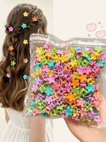 50pcs/80pcs Candy Color Mini Hair Claw Clips, Cute Princess Hair Accessories For Girls, Daily Hair Clips For Bangs And Loose Strands - Pink - View 1