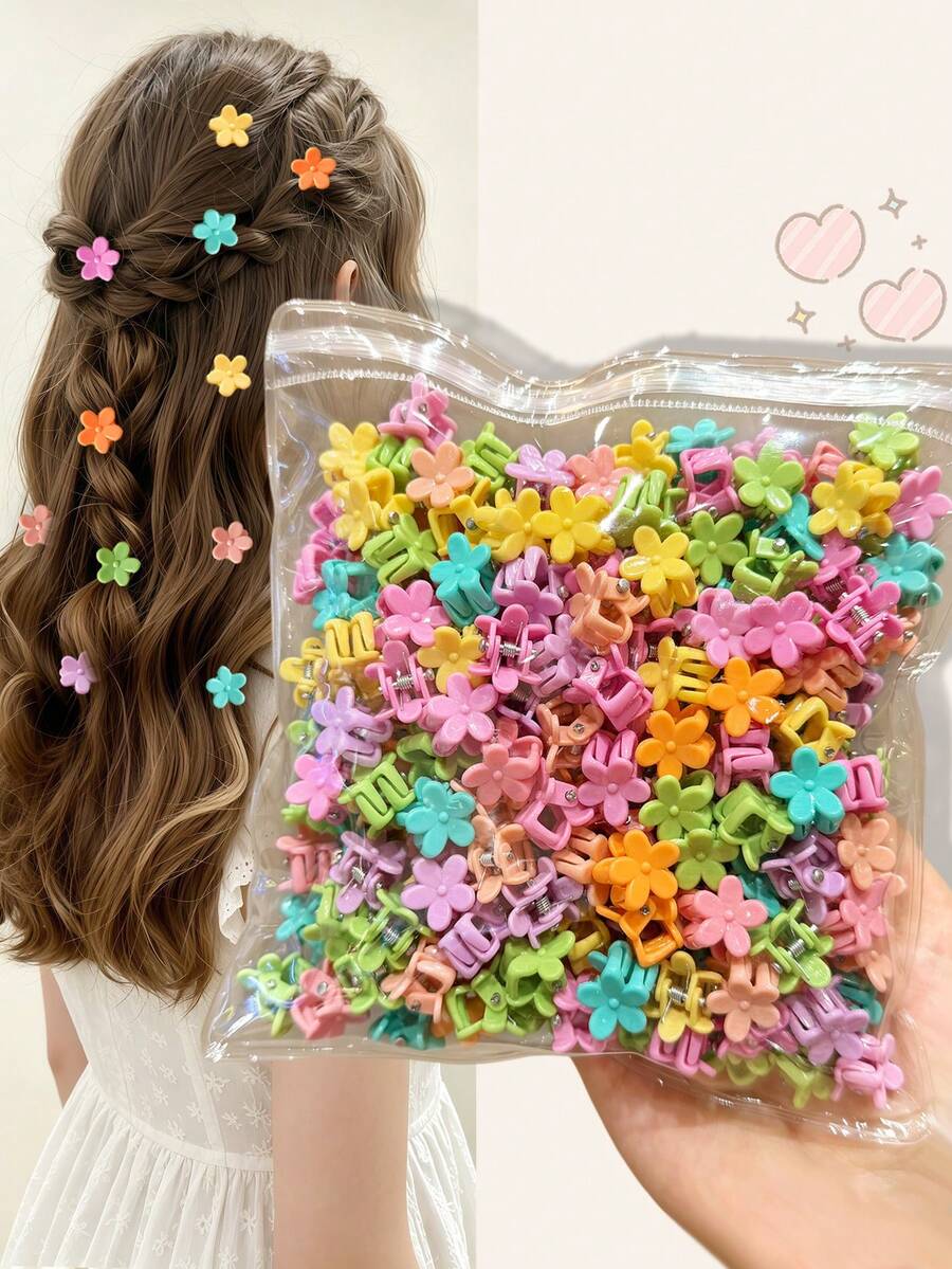 50pcs/80pcs Candy Color Mini Hair Claw Clips, Cute Princess Hair Accessories For Girls, Daily Hair Clips For Bangs And Loose Strands - Pink - View 1