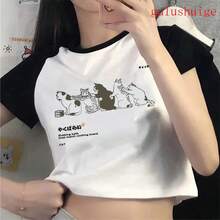 Camiseta Corta Divertida con Estampado de Gato para Mujer, Estilo Ulzzang, Años 2000, Camiseta Gótica para Mujer, Camiseta de los 90 - 6097 - Ver 3