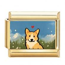 1PC Gold Tone Stainless Steel Italian Charms, Cartoon Pet Print Charms (Cat/Dog/Rabbit/Fox), Cute Animal Photo Print DIY Jewelry Supplies - Slogan Letter Module - View 4
