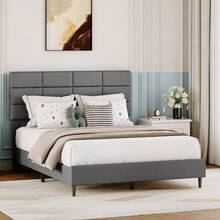 Techigher Upholstered Bed Frame With Adjustable Headboard, Platform Bed With Wooden Slat Support, Heavy Duty Mattress Base With Underbed Storage, Noise-Free No Box Spring Needed - Dark Gray - View 3