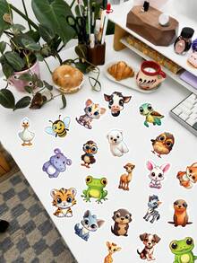 50Pcs Aesthetic Cute Big-Eye Forest Animal Vinyl Stickers For Kids, Mixed Species Woodland Pet Decals Perfect For For Diary Decoration, Album Collage & Handmade Kids Card Making - Multicolor - View 4
