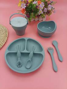 6/3/1pc Silicone Tableware Set, Children's Large Suction Bowl And Rice Paste Spoon, Anti-Drop Anti-Scald Feeding Bowl, Suitable For Toddler Feeding Training Bowl Baby Supplies, A Unique Father's Day Gift Set - Multicolor - View 7