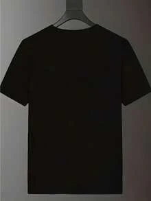 Camiseta de manga corta con cuello redondo estampado novedoso para hombre, versátil, lavable a máquina, adecuada para el gimnasio y el uso diario, estilo moderno y vanguardista, talla grande - Negro - Ver 2