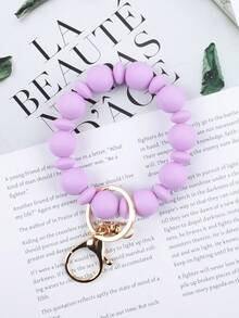Solid Color Silicone Bead Wristlet Keychain Simple Matte Beaded Wrist Bracelet Key Ring Women Minimalist Bag Purse Car Key Holder Fashion Daily Gift - Abacus - View 10