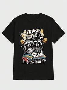 Camiseta de algodón 100% con estampado, nueva colección 2026: cómoda y fácil de usar, ideal para todas las personas. - Negro - Ver 1