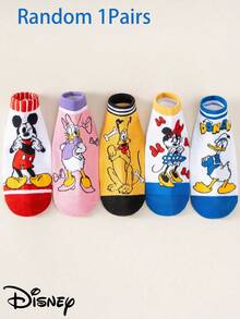 1/5 Pares: Calcetines de Media Caña Jacquard de la Serie de Dibujos Animados de Disney Mickey & Amigos, Estilo Infantil, Suaves y Transpirables, Adecuados para Uso Diario (Unisex) - Multicolor - Ver 14
