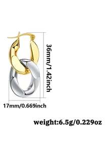 1 Pair Women's Minimalist Unique Niche 925 Sterling Silver Geometric Line Earrings, Suitable For Vacation And Daily Wear, Versatile Lightweight Luxury Texture, Ideal For Holiday Gifts - Gold and Silver - View 3