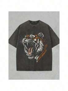 Ropa de hombre; Camisetas de verano. Camiseta para hombre Voguevessel 180G con estampado retro de rugido de tigre y día de carrera. Alta calidad, casual para todas las estaciones, cuello red - Blanco - Ver 1
