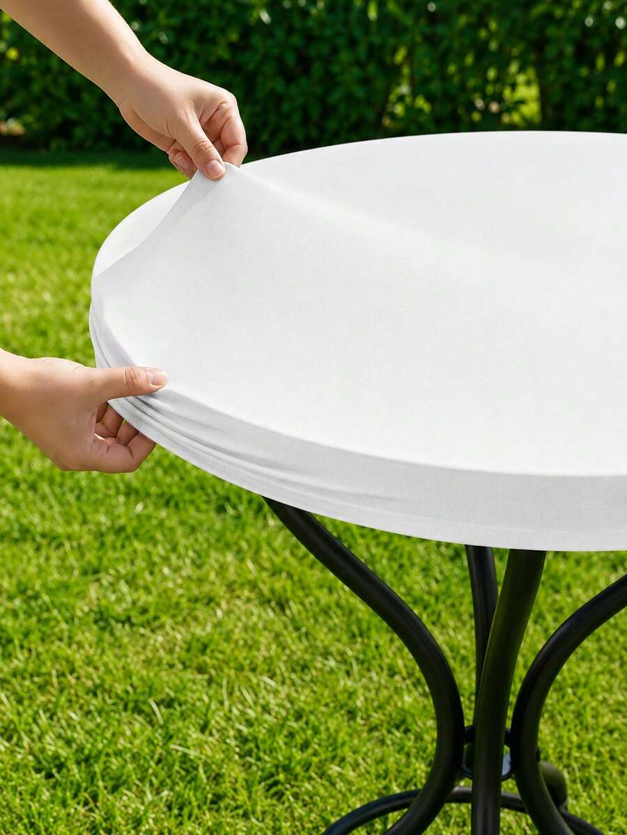 1pc-White Stretch Spandex Tablecloth 6FT, Fitted Rectangular Table Cover For 72 X 30 Inch Tables, Washable Elastic Tablecloth For Weddings, Banquets, Parties And Events - White - View 1