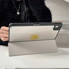 1 pieza Funda para tableta de color azul profundo sólido con patrón de espiral solar, parte trasera transparente, plegable en tres partes con ranura para bolígrafo, soporte magnético multiángulo con función de suspensión/activación automática, compatible con iPad PRO/AIR, compatible con SAMSUNG, compatible con XIAOMI Pad 5/6/7, compatible con Huawei Matepad - Multicolor - Ver 4