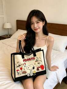 1pc Peanut Snoopy Print Canvas Crossbody Tote Bag, Casual Minimalist Style, Multifunctional Small Shoulder Handbag, Durable Adjustable Shoulder Strap, Suitable For Women And Teenagers, Ideal For Daily Outings, Work, School And Shopping - View 6