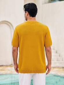 Mercer Haus Men's Summer Casual Crew Neck Solid Color Short Sleeve Knit Top - Mustard Yellow - View 2