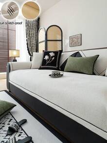 1pc Solid Color Chenille Sofa Cover, Light Luxury Style, Non-Slip & Wear-Resistant, Machine Washable, Sofa Protector, All-Season Sofa Cover, Stain-Resistant, Sofa Renovation, Sofa Decoration, Enhance Atmosphere, Full Protection For Sofa, Suitable For Living Room, Bedroom, Study, Office, Pet-Friendly & Anti-Scratch, Fits 1-4 Seater L-Shaped Sofa, Couch Cover - Beige - View 2