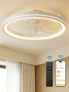 Ceiling Fan With Light And Remote Control For Bedroom Indoor Home Decor, 24W Dimmable LED Ceiling Fan, Ceiling Fan For Bedroom, Living Room, 7 Blades, 3 Speed, Timing - White - View 2