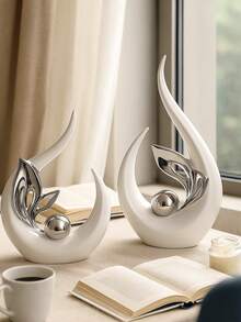 1pc Modern Abstract Art Sculpture, White Silver-Plated Artistic Statue Decor, Creative Desktop Home Decoration, Suitable For Entryway, Dining Room, Living Room, Office, Bedroom, Kitchen And Other Spaces - Multiple Styles - View 1