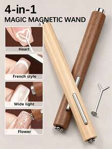 1pc 4-In-1 Cat Eye Nail Art Magnet Tool, Heart-Shaped Multi-Function Nail Styling Wand, Premium Wooden Gel Nail Polish Magnet, Suitable For Professional Nail Salon And Home Manicure - Multicolor - View 1