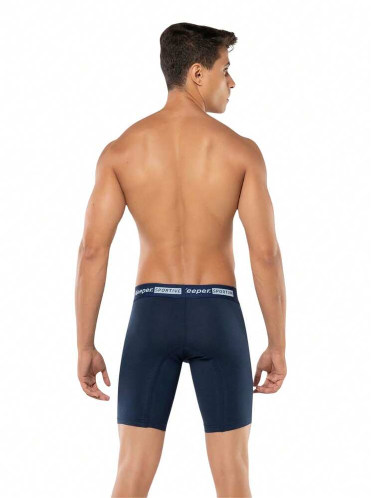 Long Leg Boxer Briefs Anti Chafing Sports Gym Running Training Microfiber Keeper - 藏蓝色 - 查看 4