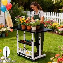 Heavy-Duty Height-Adjustable Multi-Functional Garden Workbench | Metal Frame, Large Worktop, With Four Braked Casters, Suitable For Offices, Bedrooms, Patios, Gardens/Gardens, Etc. Durable And Easy To Clean, Can Be Used As A Planter Table Or Outdoor - 黑色 - 查看 6