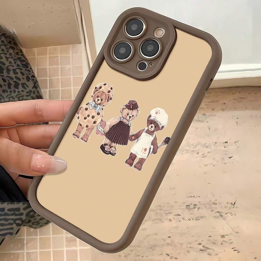 Funda para móvil con diseño de oso adorable: galleta, chef y oso disfrazado. Compatible con Samsung, Apple, VIVO, OPPO, , Transsion, , y Honor. Fabricada en TPU, ofrece protección contra golpes y caídas. El regalo perfecto para amigos y familiares. - Café integral - Ver 1